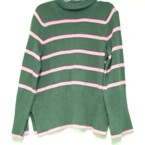 Pink and Green Turtleneck Sweater with Ribbed Knit - Picture 1 of 4